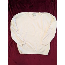 Vintage Eddie Bauer Cream V-Neck Ribbed Knit Sweater Cotton XL picture