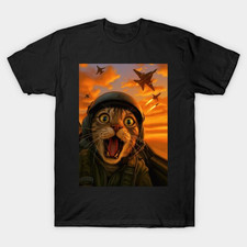 Cat Pilot T-Shirt Crazy Kitty Graphic Casual Shirt Unisex picture