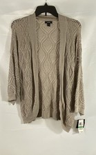 Alfani Women's Open Front Cardigan Sweater Beige Crochet Knit NWT Size L picture