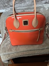 Dooney Bourke Zip Zip Satchel Patent Leather Persimmon Orange Shoulder Bag picture