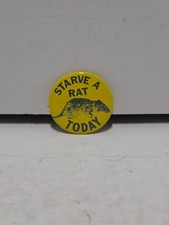 Vintage Starve A Rat Today NYC Sanitation Campaign Pinback Button 1.5