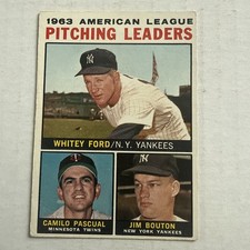 1964 Topps 1963 AL Pitching Leaders Whitey Ford Camilo Pascual Jim Bouton #4 picture