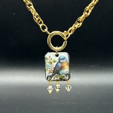 Hard to Find BLUEBIRD of Happiness, Vtg Gold Plated Rope Chain Necklace, OOAK picture