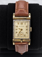 Vintage Bulova 1950s Mens Mechanical Watch Rectangular Art Deco Gold Runs Great picture