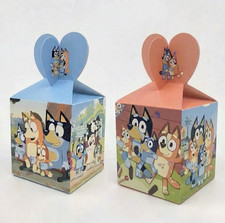 12pk Bluey Party Favor Boxes - 6 Blue & 6 Peach Heart Top Kids Birthday Treats picture