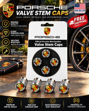 Genuine Porsche Premium OEM Tyre Valve Dust Caps (4x) in Gloss Silver valve caps picture