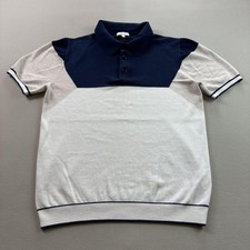 Reiss Polo Shirt Mens Medium Blue Cream Multicolor Colorblock Knit Short Sleeve picture