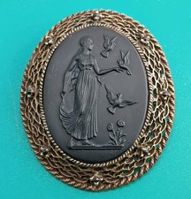 Vintage Victorian Black Mourning Cameo Antique Momento Brooch Pendant Goddess 2