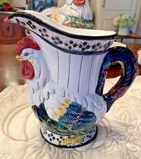 VTG 1998 CBK Rooster Hen Chicken Pitcher MacKenzie Childs Like 8-5/8