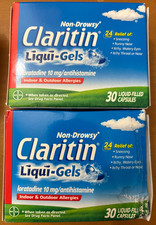 Claritin 24hr Non Drowsy 30/ct Liqui-Gels *LOT OF 2* Dent Bx EXP: 05/28 + 09/27 picture
