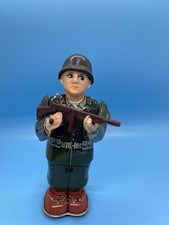 Vintage Soldier Tin Toy Mechanical Combat Japan Shooting Noise Wind Up w/ Box picture