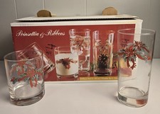 Luminarc Christmas Poinsettia Ribbons Drinking Glasses 8 Pc Set Original Box picture