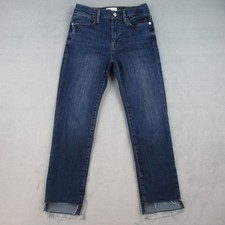 Frame Le High Straight Jeans Womens 27 Blue Orlena Raw Hem LHSTRS865 picture