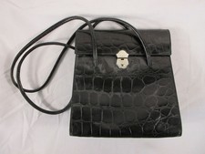 Furla Bag Womens Black Croc Embossed Leather Top Handle Shoulder Purse picture