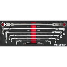 8mm to 19mm Double Jointed Flex Head Long Reach Ratchet Spanner Set NEILSEN picture