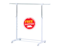 Mainstays Adjustable Rolling Garment Rack Metal Chrome, White, 84-121Wx44Dx123.5 picture