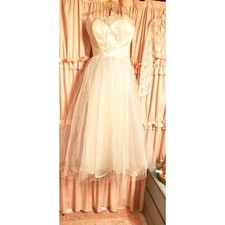 VTG 50s Alfred Angelo Tea Length Strapless Cupcake Ballgown Wedding w/Bolero picture