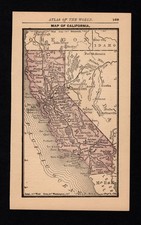 TINY Antique CALIFORNIA State Map 1888 MINIATURE Vintage Map of California 3244 picture