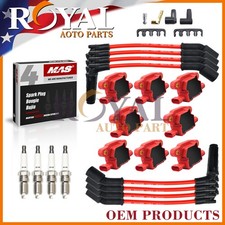 8x UF413 Ignition Coils Red & SP479 Spark Plugs & Wires Set for GMC 5.3/6.0/6.2L picture
