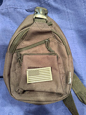 East West Tactical Backpack Black Nylon American Flag Patch Zip/Buckle 2 Pockets picture