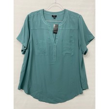 NWT Torrid Harper Blouse Size 2X Teal Blue Challis Short Sleeve Soft Preppy picture