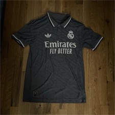 adidas Real Madrid Gray Emirates Fly Better Short Sleeve Soccer Jersey picture