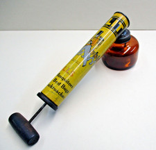 Vintage 1946 FLINT Bug Insect Sprayer Hand Pump Amber Glass Tank picture
