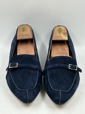 Talbots Women’s Edison Navy Blue Suede Loafer Point Toe Gold Buckle 9.5 M picture