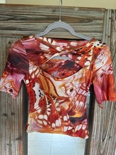 XS 3/4 length sleeve GUESS women’s monarch butterfly shirt - orange, pink and re picture