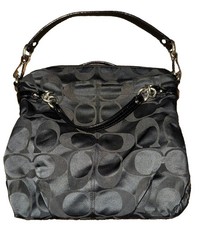Coach Brooke F17183 Black Signature Sateen Shoulder Bag Silver Chain Hardware picture