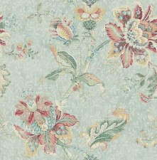 Wallpaper Green Teal Red Gold Jacobean Floral on Green Faux  , 56 sq ft / bolt picture