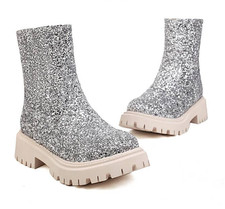 Occident Women's Sequins Zip Platform Ankle Boots Formal Party Casual Club Shoes picture