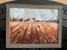 California Farming Impressionist Landscape Painting 12x16 Canvas, Signed, OOAK picture