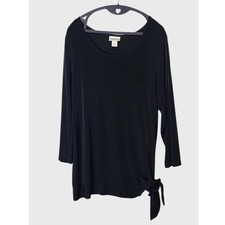 Chicos Travelers Black Side Tie 3/4 Sleeve Knit Top Size 3 L XL RN 79984 picture