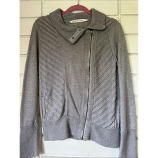 Athleta Gray Asymmetrical Zip Chevron Cardigan Jacket Moto Style Medium picture
