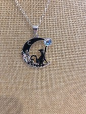Celtic Cat Moon Necklace. Opalite Moon Black Onyx Crystals - Life Of A Showgirl picture