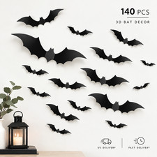 140 PCS Halloween Bat Decorations 3D Black Bat Stickers Wall Window Door  picture