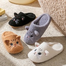 Women's Cat Plush Slippers Cozy Winter House Shoes Soft Non Slip Indoor picture