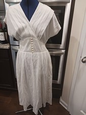 Vintage Kathie Lee Collection White Prairie Long Button Elastic Dress 14 picture