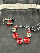 Sabika W14 Hostess Exclusive Cluster Necklace Earring Set Red Black Silver Rare picture