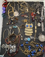 Antique Junk Drawer Jewelry Lot  Necklace Bracelet Pendant Pocket Watch picture