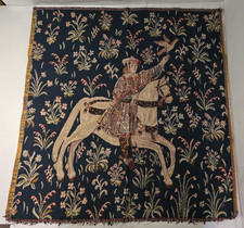 Vintage French 28x30 Horseman & Falcon Tapestry – 1990s Noble Wall Hanging picture