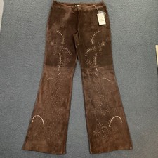 VTG Y2K Mandalay Leather Pants size 12 Brown Suede Bootcut Sequin Eyelet Western picture