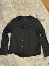 Banana Republic Womens Black Silk Satin Collared Long Sleeve Button-Up Blouse S picture
