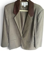 VTG Fundamental Things Tweed Jacket Velvet Collar Blazer 12 Academia Equestrian picture
