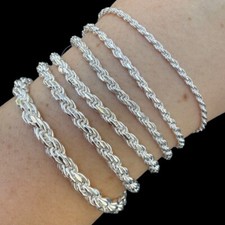 Real Solid 925 Sterling Silver Rope Bracelet 2mm-6mm Men's Women's 6-9