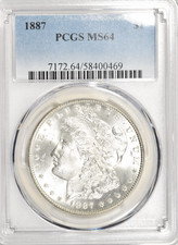 1887 MORGAN DOLLAR ~ SATIN FLASHY LUSTRE ~ BRILLIANT UNC GEM PCGS MS64 picture