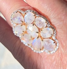 Rarities Carol Brodie  Large Rainbow Moonstone Cluster Ring Rose Gold Size 8 picture