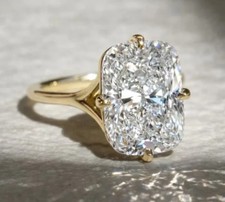 4Ct Elongated Cushion Cut Lab Grown 14K Yellow Gold Hidden Halo Diamond Ring picture