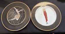 Vintage Erte Mikasa 2pc Charger Plate Set Le Soleil Ebony & Ondee Art Deco picture